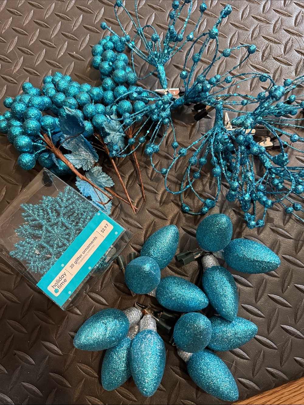 Holiday Time Blue Glitter Christmas Picks and Bulb Ornaments